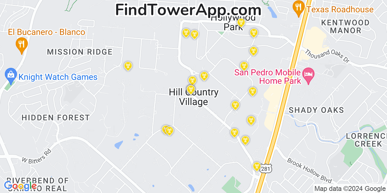 T-Mobile 4G/5G cell tower coverage map Hill Country Village, Texas