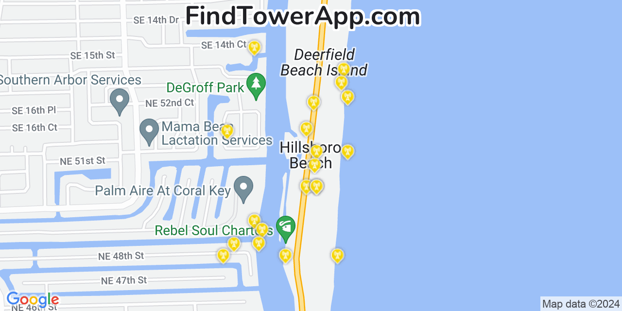 Verizon 4G/5G cell tower coverage map Hillsboro Beach, Florida