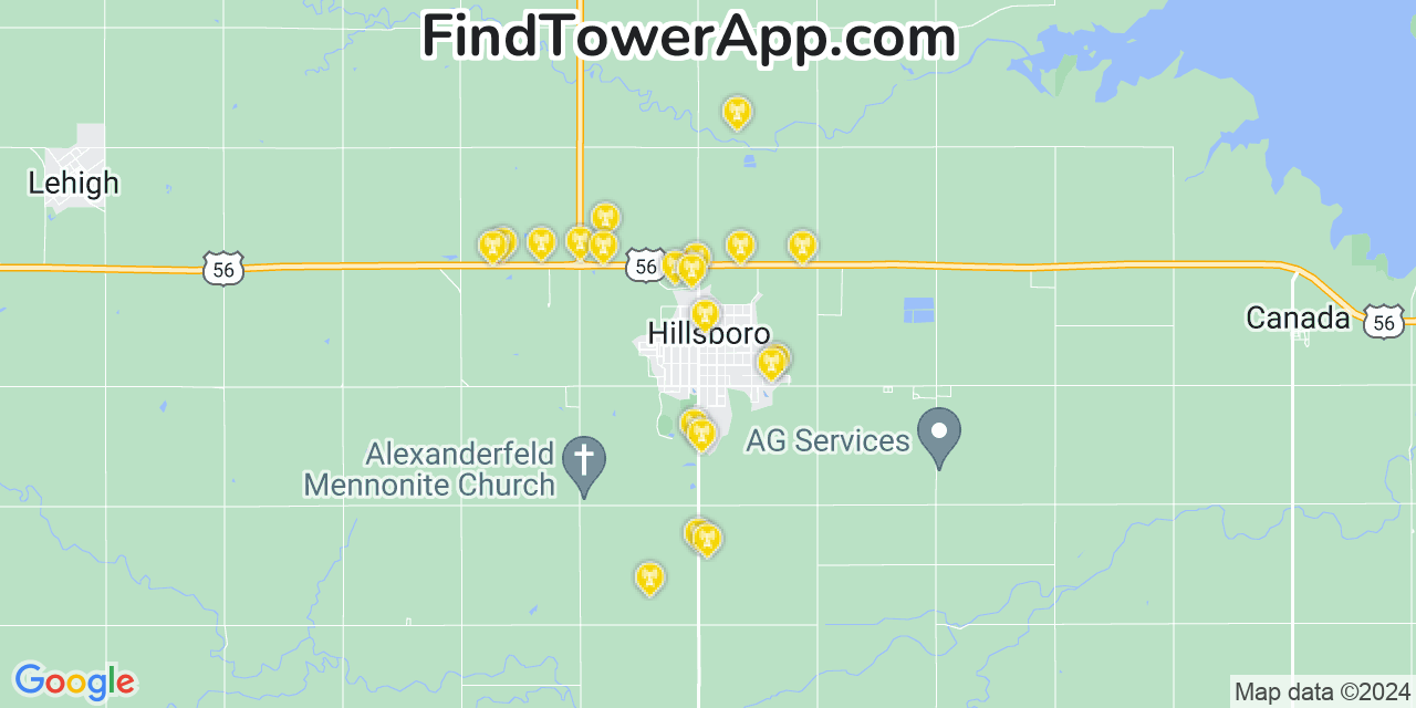 AT&T 4G/5G cell tower coverage map Hillsboro, Kansas