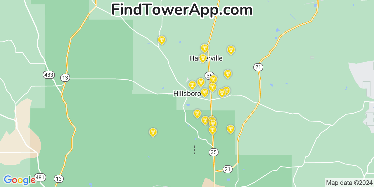 AT&T 4G/5G cell tower coverage map Hillsboro, Mississippi