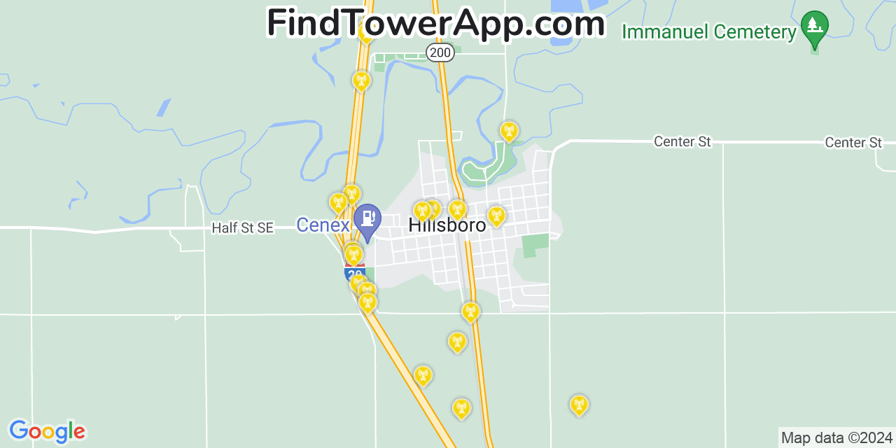 AT&T 4G/5G cell tower coverage map Hillsboro, North Dakota