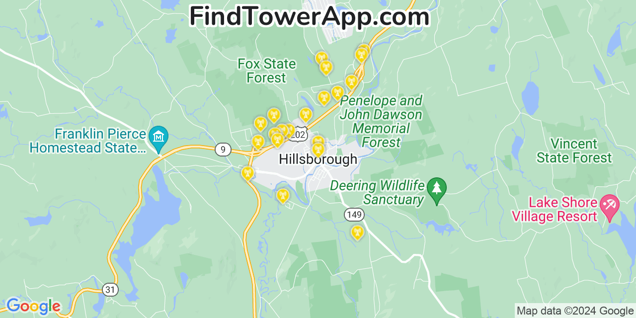 Verizon 4G/5G cell tower coverage map Hillsborough, New Hampshire