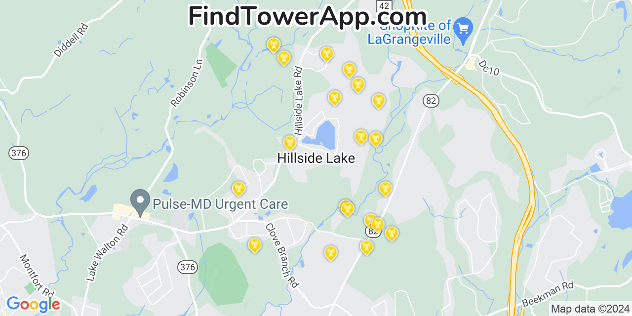 AT&T 4G/5G cell tower coverage map Hillside Lake, New York
