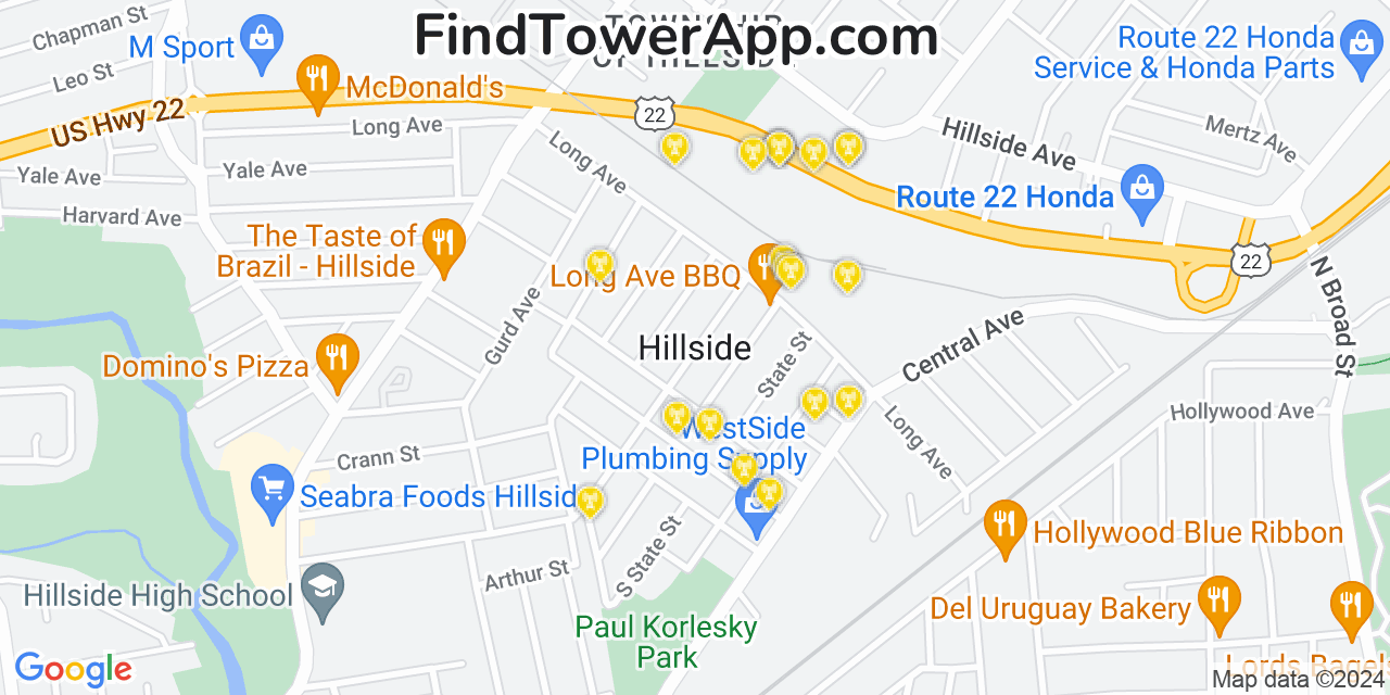 AT&T 4G/5G cell tower coverage map Hillside, New Jersey