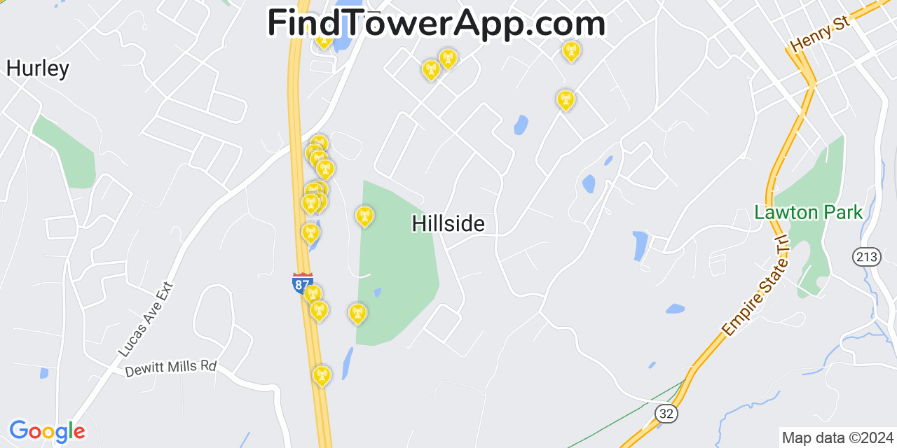 AT&T 4G/5G cell tower coverage map Hillside, New York