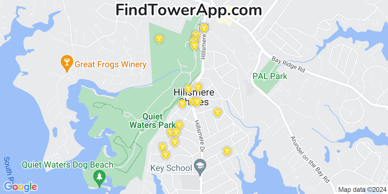 AT&T 4G/5G cell tower coverage map Hillsmere Shores, Maryland