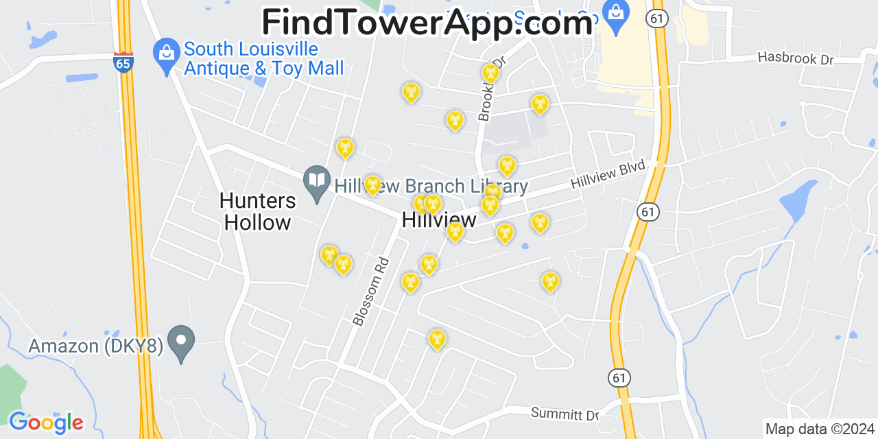 AT&T 4G/5G cell tower coverage map Hillview, Kentucky