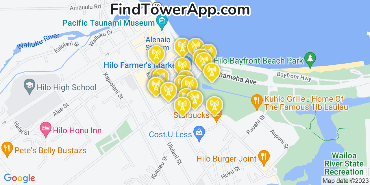 Verizon 4G/5G cell tower coverage map Hilo, Hawaii