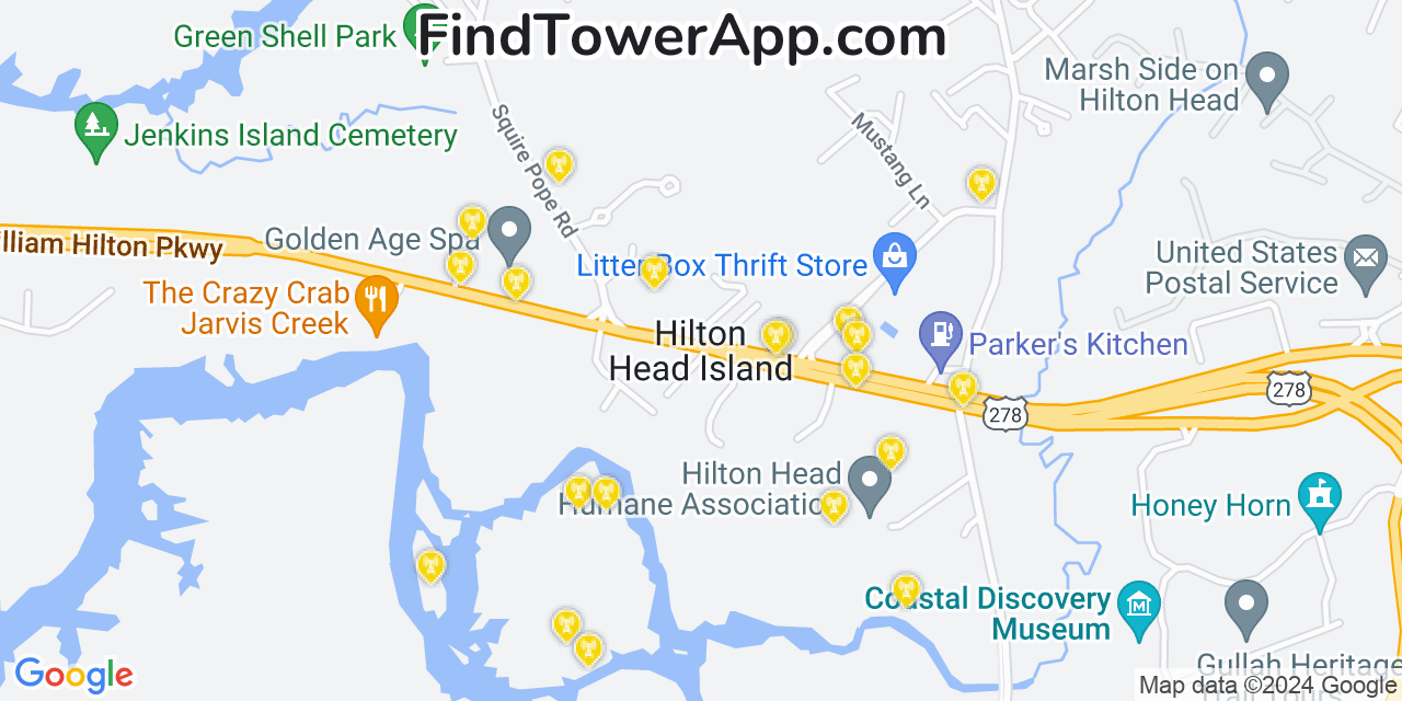 AT&T 4G/5G cell tower coverage map Hilton Head, South Carolina