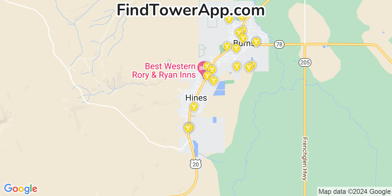 AT&T 4G/5G cell tower coverage map Hines, Oregon