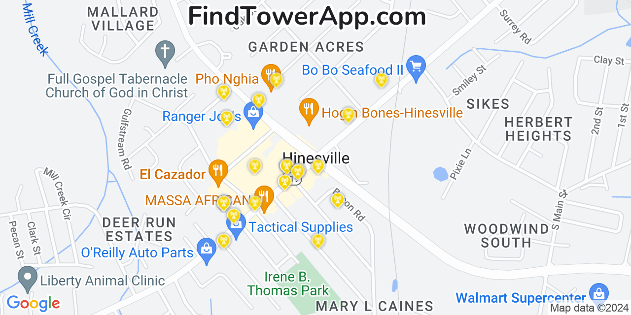 AT&T 4G/5G cell tower coverage map Hinesville, Georgia