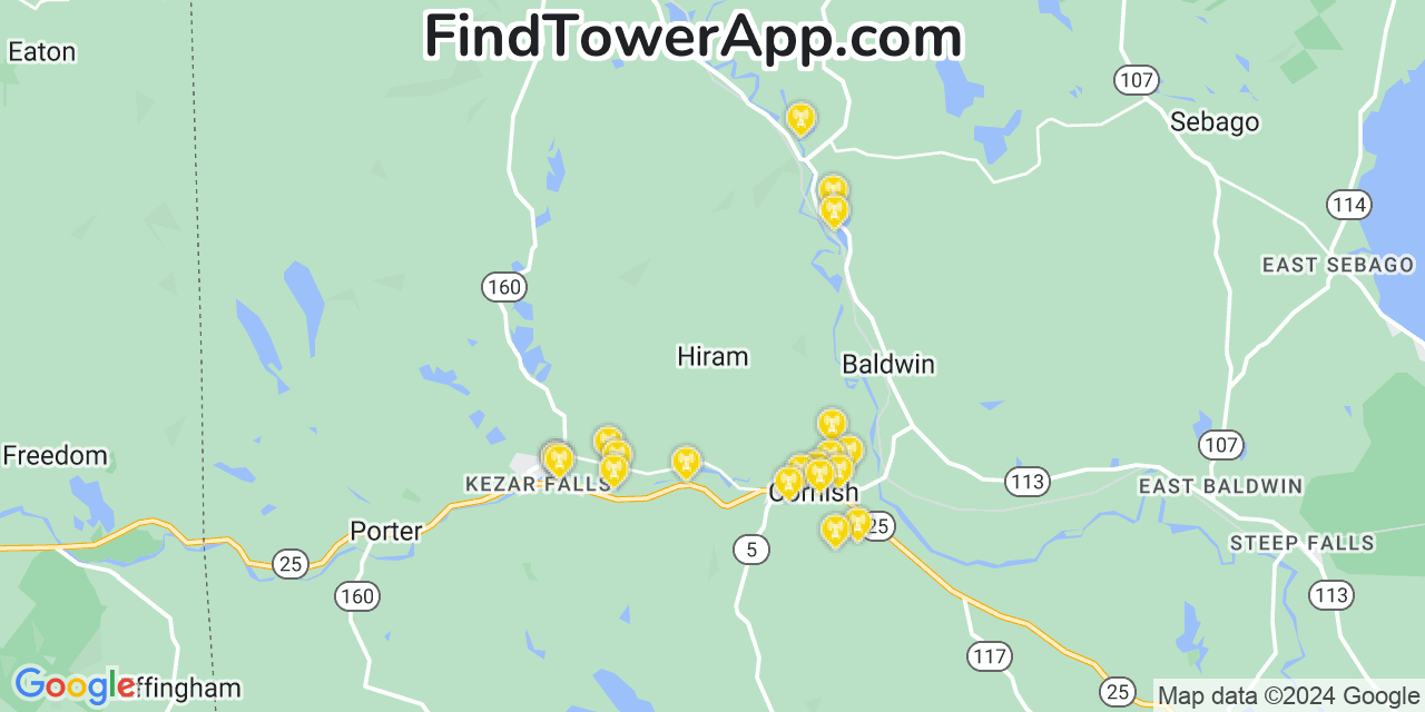 AT&T 4G/5G cell tower coverage map Hiram, Maine