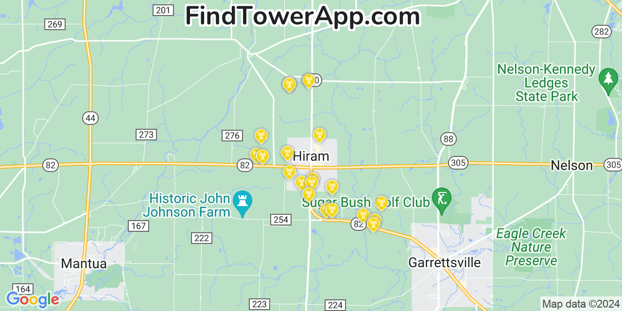 AT&T 4G/5G cell tower coverage map Hiram, Ohio