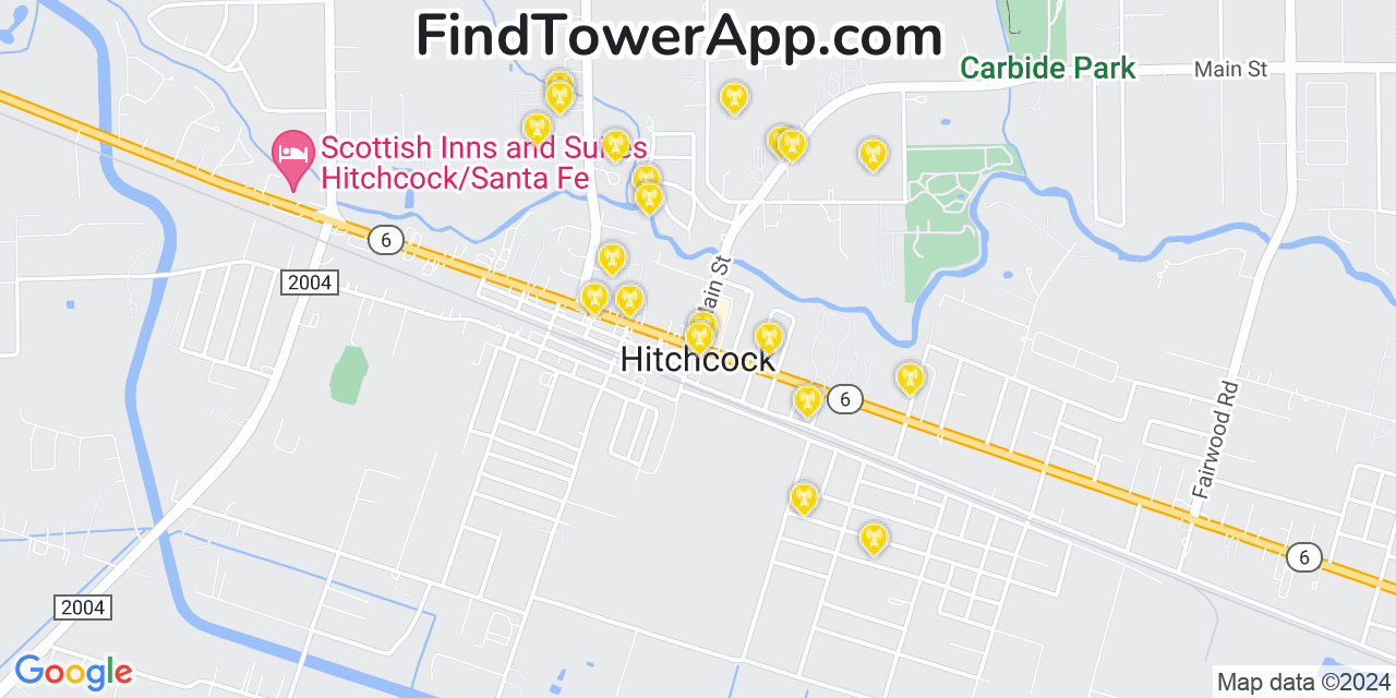AT&T 4G/5G cell tower coverage map Hitchcock, Texas