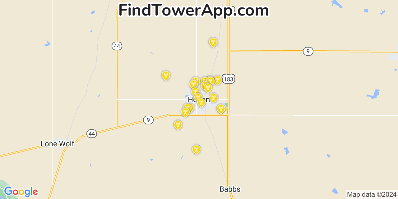 AT&T 4G/5G cell tower coverage map Hobart, Oklahoma