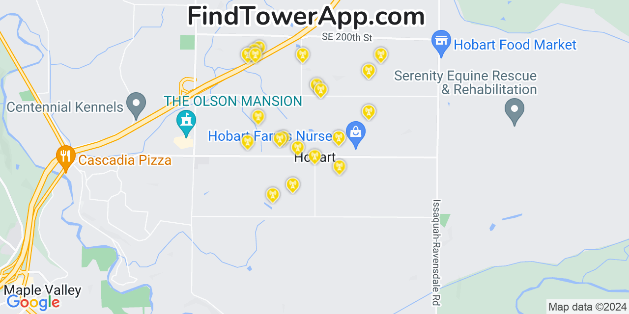 AT&T 4G/5G cell tower coverage map Hobart, Washington