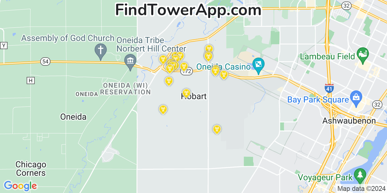 AT&T 4G/5G cell tower coverage map Hobart, Wisconsin