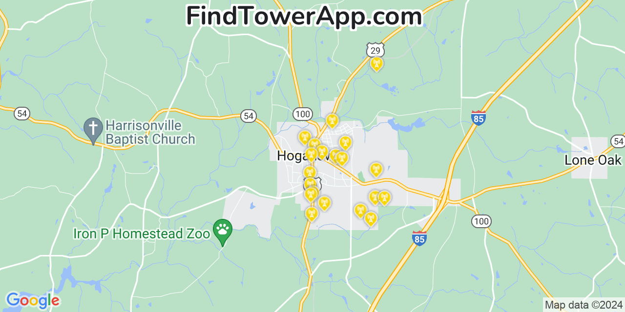 AT&T 4G/5G cell tower coverage map Hogansville, Georgia