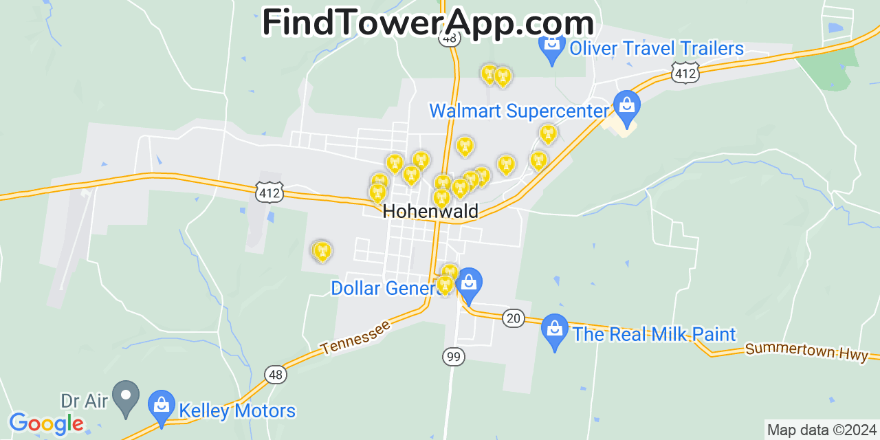 T-Mobile 4G/5G cell tower coverage map Hohenwald, Tennessee