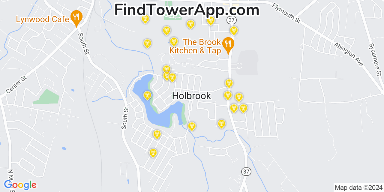 AT&T 4G/5G cell tower coverage map Holbrook, Massachusetts