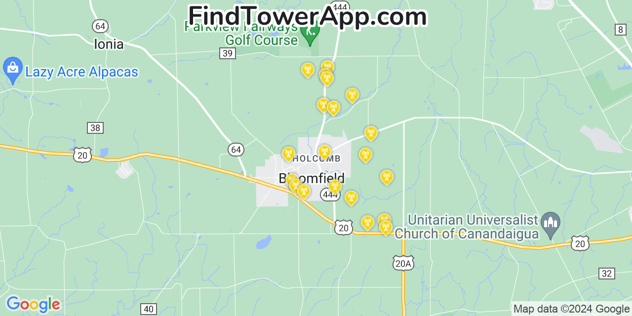 AT&T 4G/5G cell tower coverage map Holcomb, New York