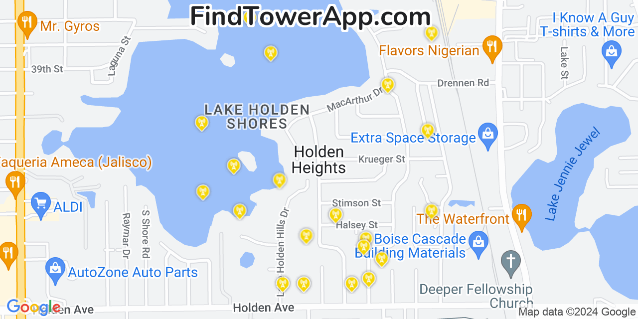 AT&T 4G/5G cell tower coverage map Holden Heights, Florida