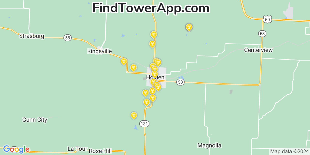 AT&T 4G/5G cell tower coverage map Holden, Missouri