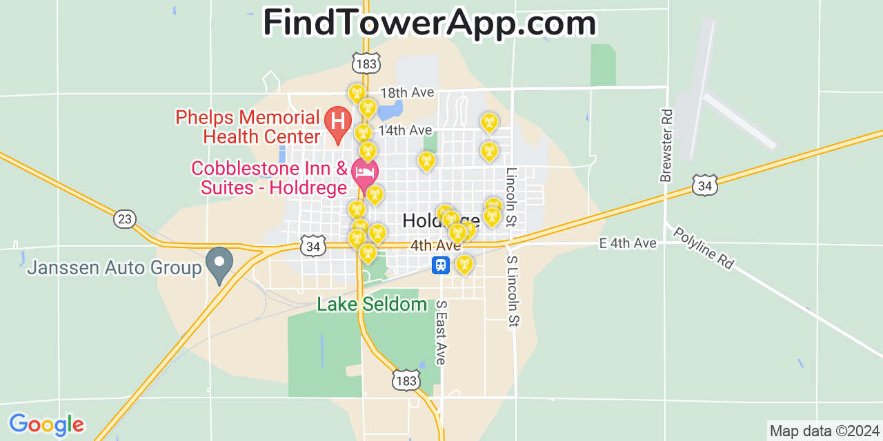 AT&T 4G/5G cell tower coverage map Holdrege, Nebraska
