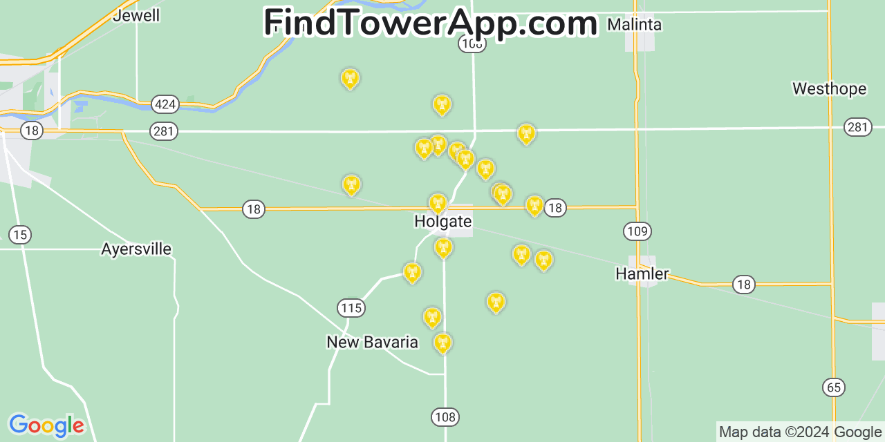 AT&T 4G/5G cell tower coverage map Holgate, Ohio