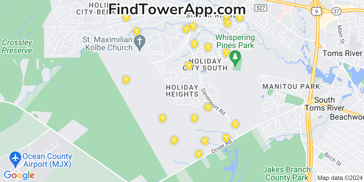 AT&T 4G/5G cell tower coverage map Holiday Heights, New Jersey
