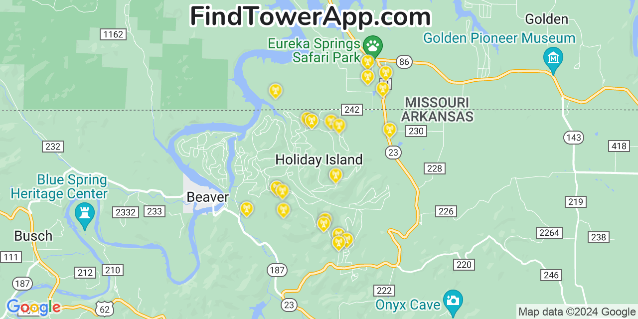 Verizon 4G/5G cell tower coverage map Holiday Island, Arkansas