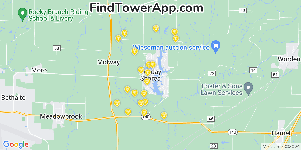 Verizon 4G/5G cell tower coverage map Holiday Shores, Illinois