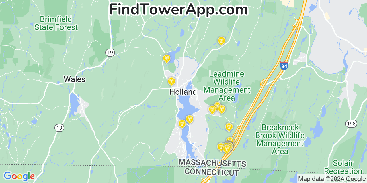 AT&T 4G/5G cell tower coverage map Holland, Massachusetts