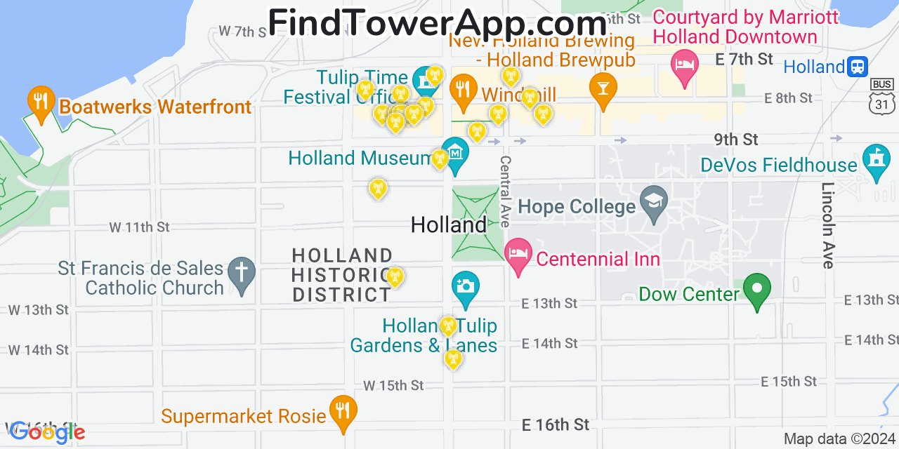 AT&T 4G/5G cell tower coverage map Holland, Michigan