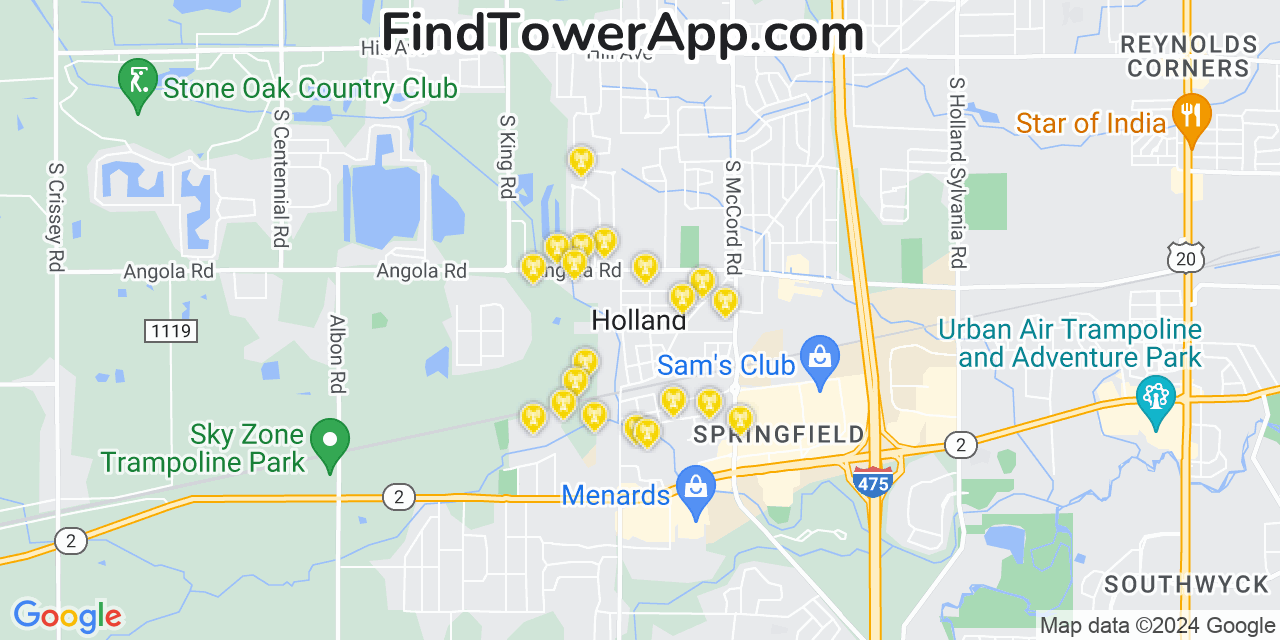 AT&T 4G/5G cell tower coverage map Holland, Ohio