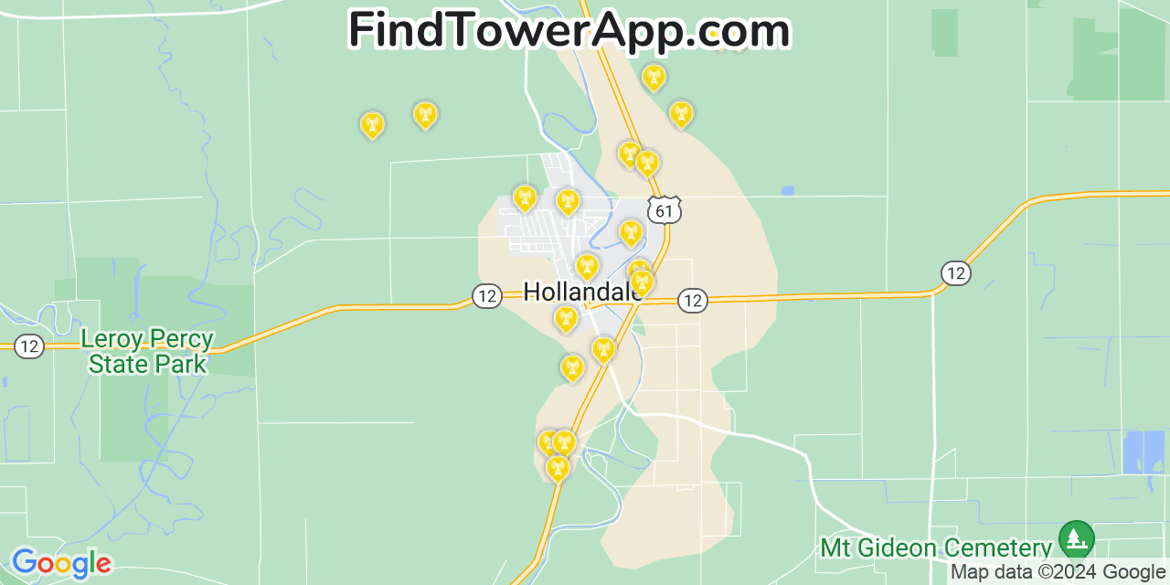 AT&T 4G/5G cell tower coverage map Hollandale, Mississippi