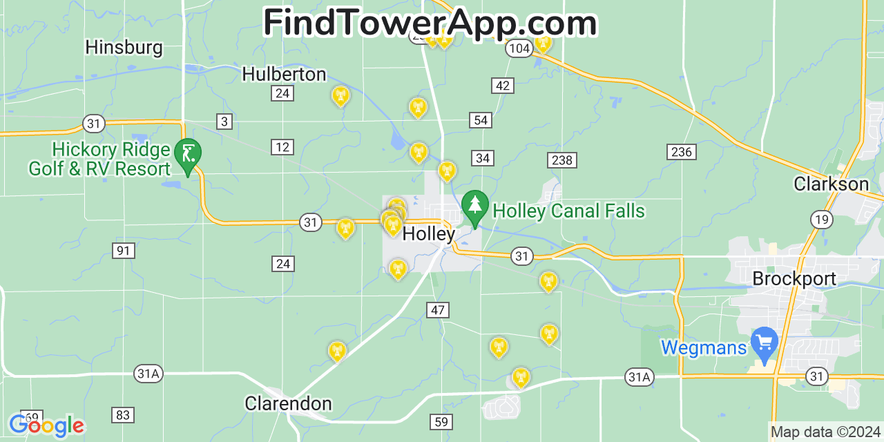 Verizon 4G/5G cell tower coverage map Holley, New York