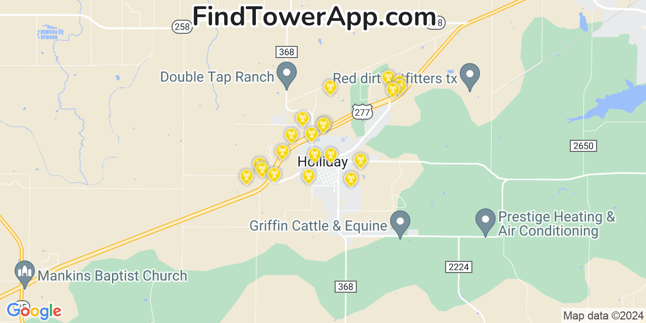 AT&T 4G/5G cell tower coverage map Holliday, Texas