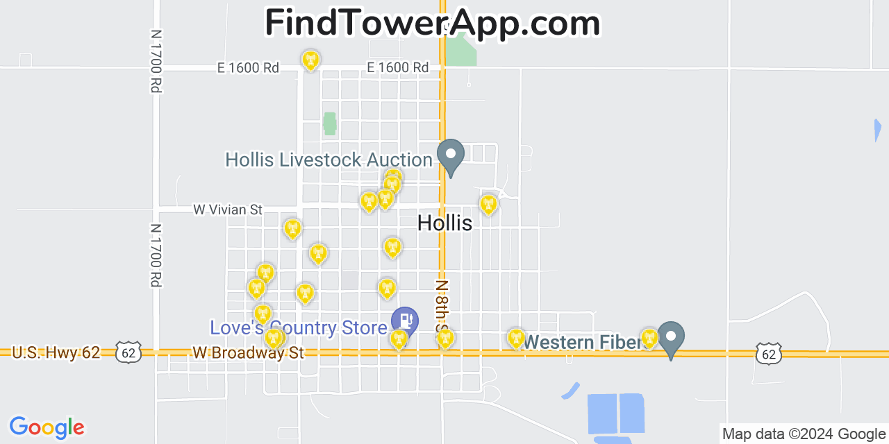 AT&T 4G/5G cell tower coverage map Hollis, Oklahoma