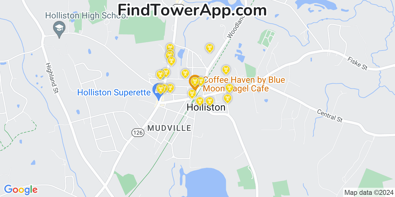 Verizon 4G/5G cell tower coverage map Holliston, Massachusetts