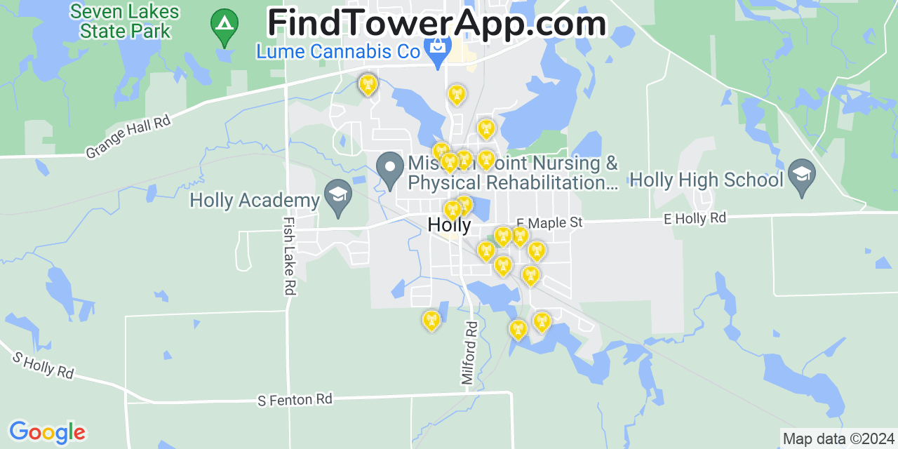 AT&T 4G/5G cell tower coverage map Holly, Michigan
