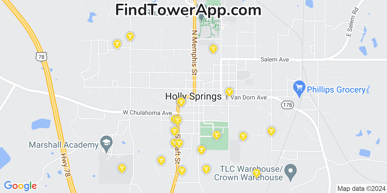 T-Mobile 4G/5G cell tower coverage map Holly Springs, Mississippi
