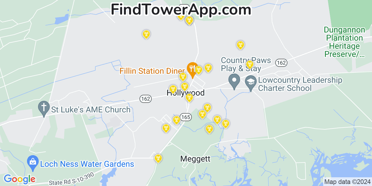 AT&T 4G/5G cell tower coverage map Hollywood, South Carolina
