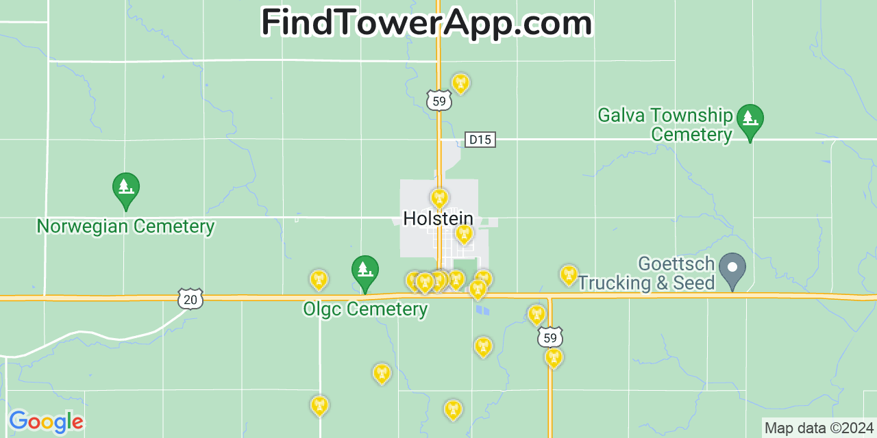 AT&T 4G/5G cell tower coverage map Holstein, Iowa