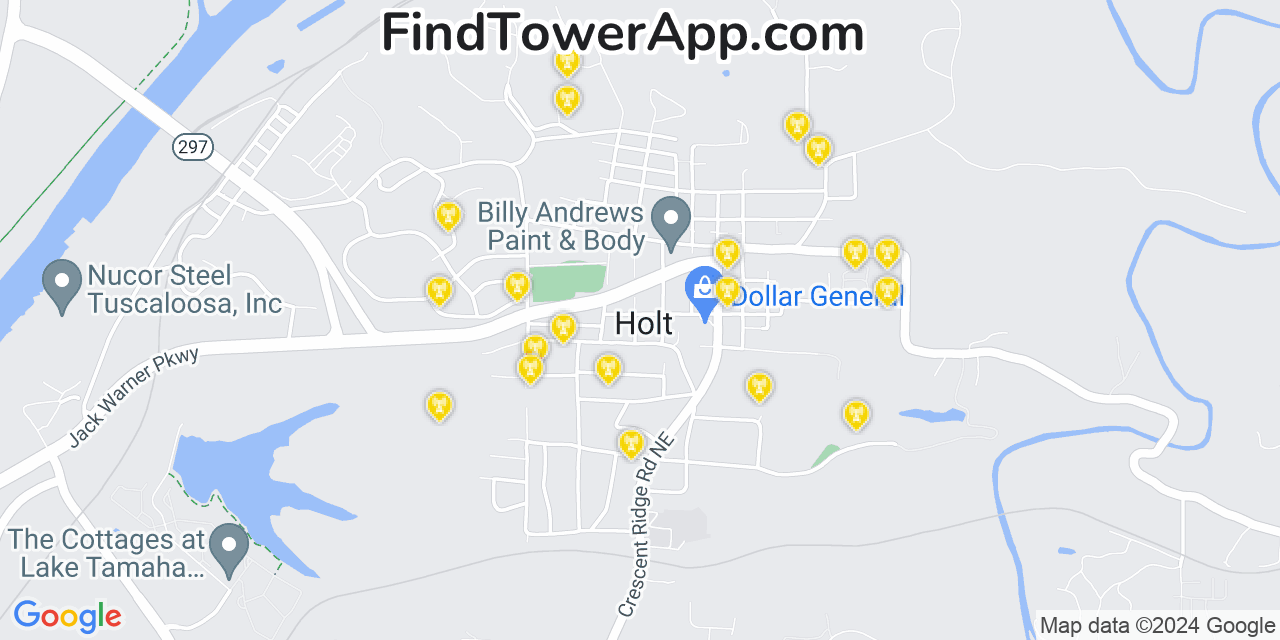 AT&T 4G/5G cell tower coverage map Holt, Alabama