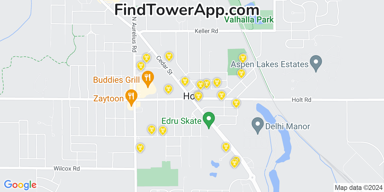 AT&T 4G/5G cell tower coverage map Holt, Michigan