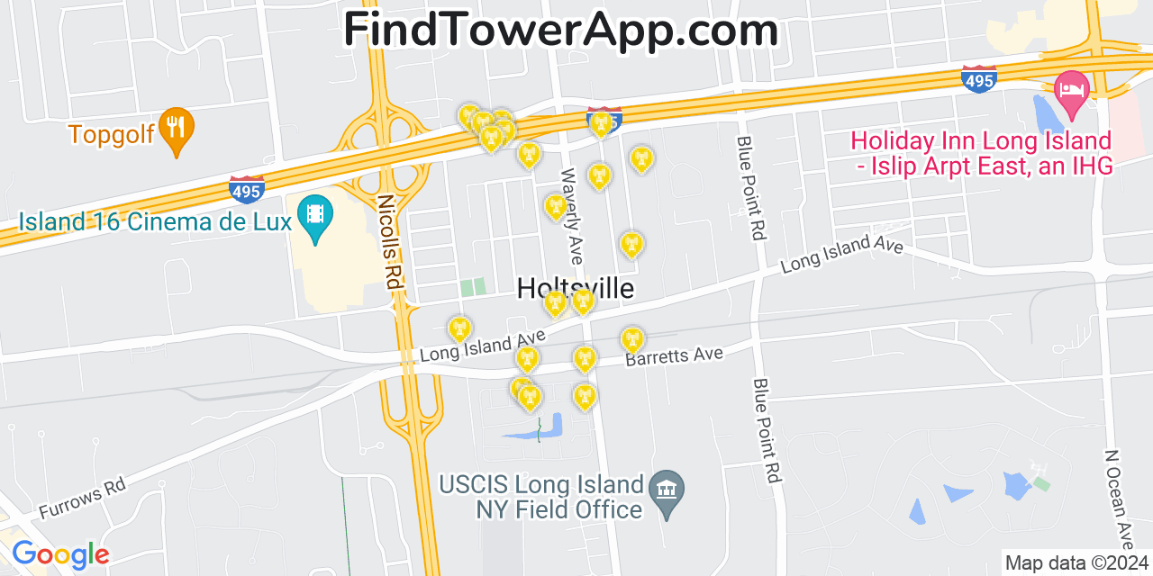 Verizon 4G/5G cell tower coverage map Holtsville, New York