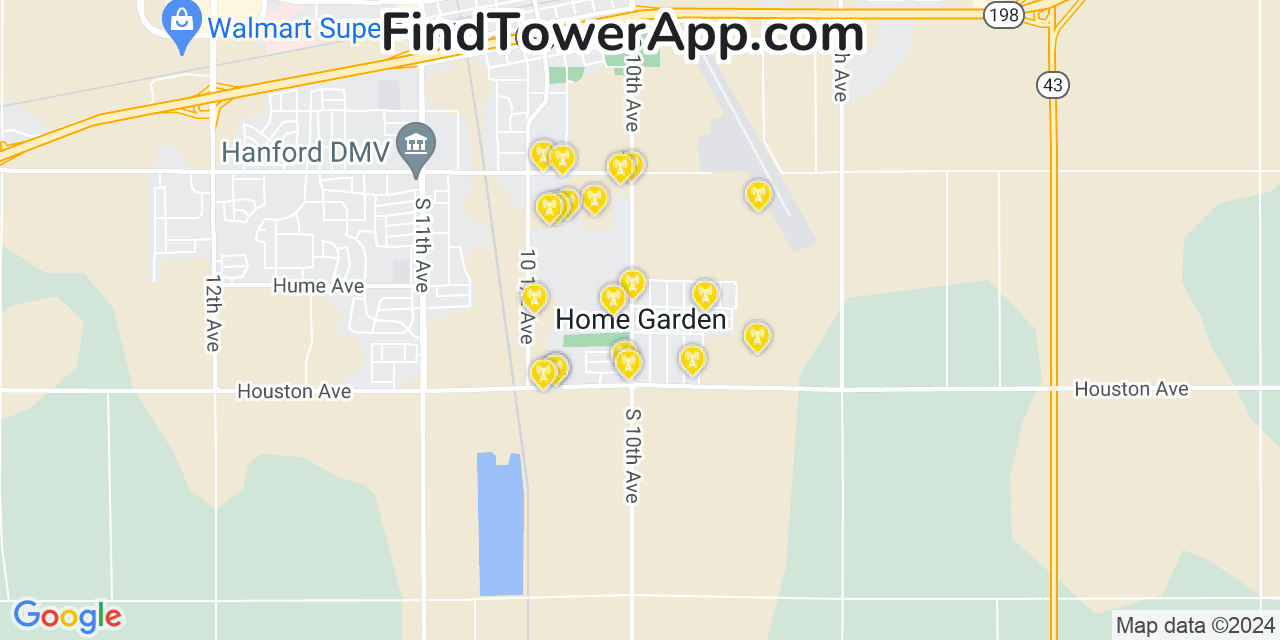 AT&T 4G/5G cell tower coverage map Home Garden, California