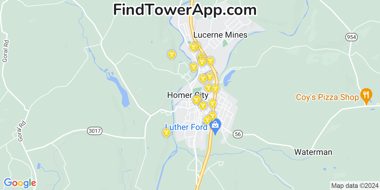 AT&T 4G/5G cell tower coverage map Homer City, Pennsylvania