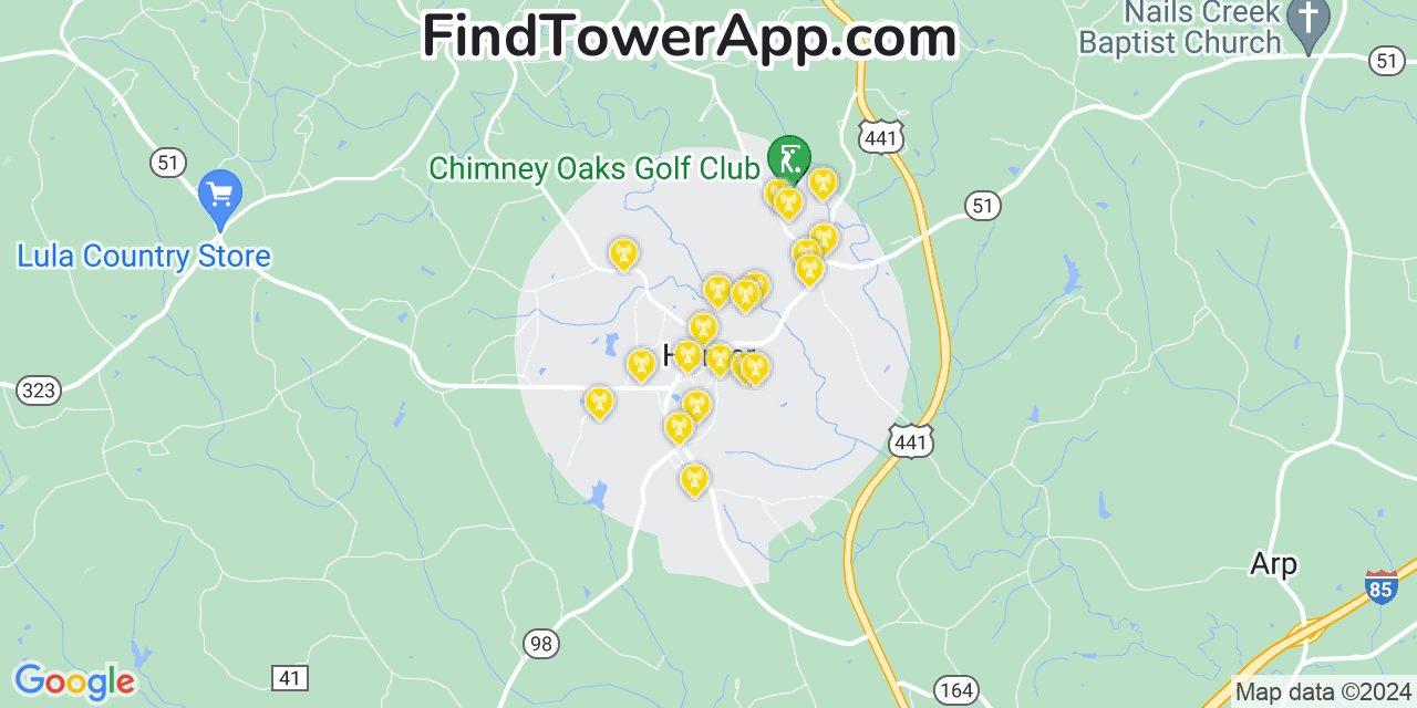 AT&T 4G/5G cell tower coverage map Homer, Georgia